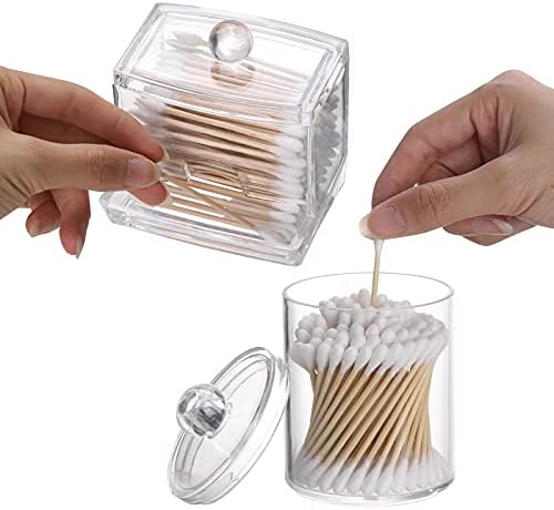 Tbestmax Plastic Qtips Holder Bathroom Container, 10/7 OZ Cotton Ball/Swabs Dispenser, Apothecary Jar Organizer for