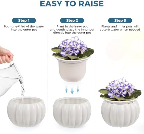 BUYMAX 6 Inch Self Watering Ceramic African Violet Pot Indoor Plant Pot