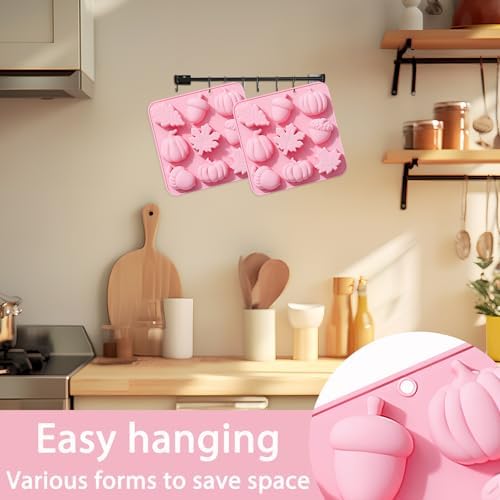 Fall Silicone Baking Mold, 9-Cavity Pumpkin Acorn Maple Leaf, Pink