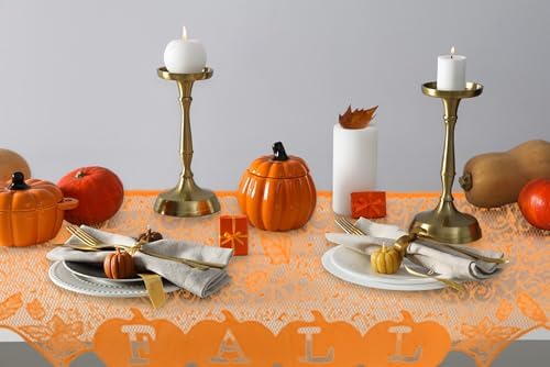 Fall Mantel Scarf Orange Fireplace Mantel Cover for Window Indoor Thanksgiving Decoration Lace Mantel Scarf for Halloween Home Party Holiday Decoration