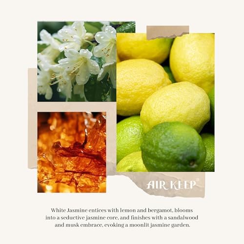 Airkeep Reed Diffuser Set,6.76 fl oz (200 ml) - White Jasmine Oil Diffusers with 8 Reed Sticks, Home Fragrance Reed