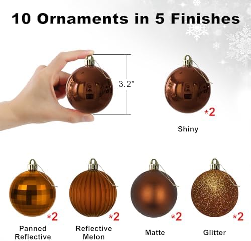 Bronze 3.2" Large Christmas Balls - Christmas Tree Decoration Ornaments Shatterproof Hanging Balls for Birthday Halloween Holiday Wedding Decorations Set of 10pcs