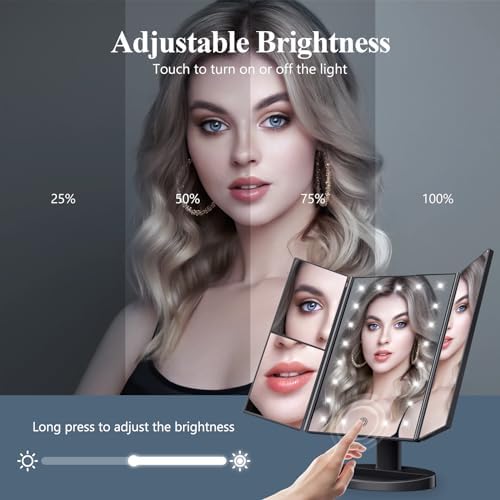 HUONUL 2X/3X/10X Magnifying Vanity Mirror with Light, Trifold Makeup Mirror