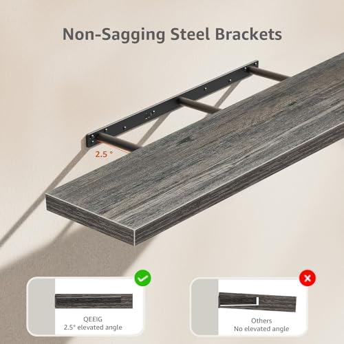 QEEIG Extra Long Floating Shelves for Wall (Grey, Set of 2, 47.2")
