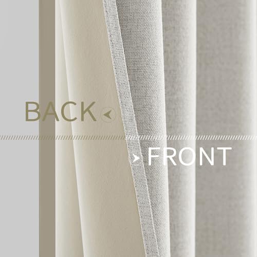 MIULEE 100% Blackout Linen Curtains for Bedroom 52x54 Inches Birch White