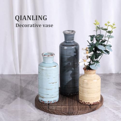 Ceramic Vase Set - 3 Small Flower Vases Home Decor, Modern Rustic Farmhouse Pottery Vases for Centerpieces, Living