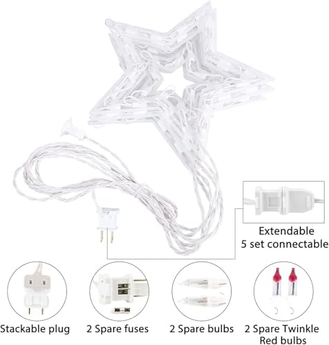Minetom Christmas Star Icicle String Lights with 6 Drops - 9ft Star Window Lights with 100 Mini Bulbs, Plug-in Connectable Curtain Hanging Lights for Christmas Home Indoor Outdoor Party Holiday Decor
