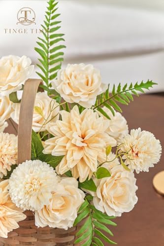 TINGE TIME 23pcs Artificial Wedding Flower Combo, Rose Dahlia Champagne