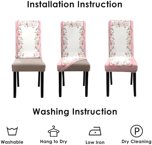 Valentine's Day Chair Covers Set of 6, Romantic Pink Rose Chairs Slipcover for Dining Room, Removable Washable Breathable Cover in the Kitchen Restaurant Holiday Decor