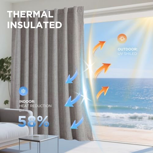 Joydeco Blackout Curtains for Bedroom - 108 Inch Linen Drapes 2 Panels Set, Thermal Insulated Room Darkening Curtains