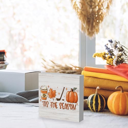 Tis the Season Fall Decorations for Home Fall Pumpkin Kitchen Decor Autumn Golf Decorations for Table Farmhouse Autumn Holiday Decor 5 x 5 inches (Tub 2606)