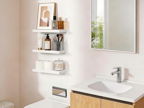 BAYKA White Floating Shelves 15.7in, Set of 3, Wall Mounted for Wall Decor