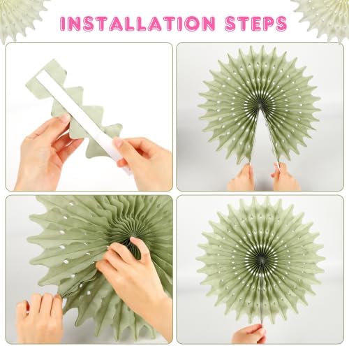 BestoFun 12PCS Pink Sage Green Hanging Paper Fans Decoration – Thin Tissue Paper Honeycomb Fan Ornaments, Hanging Fans for Wedding, Birthday, Baby Shower, Home & Party Décor