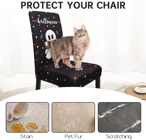 Halloween Chair Covers Set of 6 Cute Blcak Cat Ghost Parson Chair Slipcover