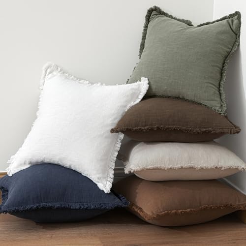 MIULEE Linen Fringe Decorative Euro Pillow Covers Chocolate Brown 24x24