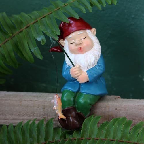 Fishing Gnome, Christmas Resin Sitter Statue, Aquarium Fish Tank and Garden Pond Edge Ornament, Christmas Shelf Decorations