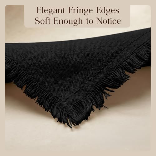 CLOUDLOOM 100% Cotton Fringe Cloth Napkins, Black, Set of 6, 20"x20"