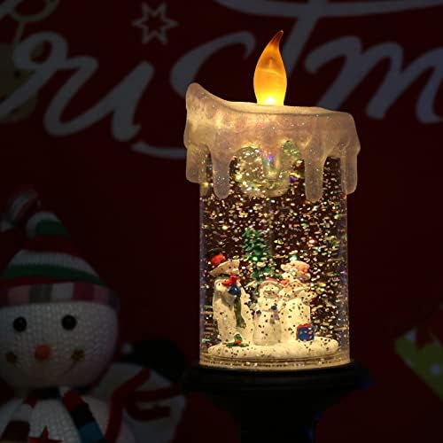 Eldnacele Snowman Christmas Snow Globe Flameless Candle Battery Operated