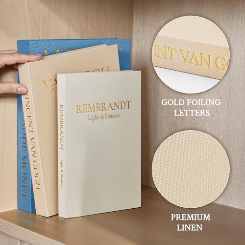 JARLINK Aesthetic Decorative Books, Set of 3 Linen Faux Book Boxes, Blue