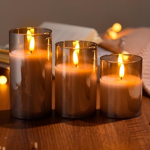Tyawon Glass Battery Operated LED Flameless Candles with Remote and Timer, Real Wax Candles Warm Color Flickering Light