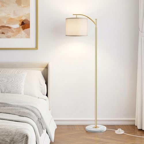 ROTTOGOON Gold Floor Lamp for Living Room with Marble Base, Modern Standing Lamp with 3 Color Temperatures Bulb &