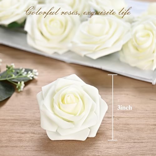 BLEUM CADE 16Pcs Artificial Flowers Fake Foam Roses with Stems for Wedding