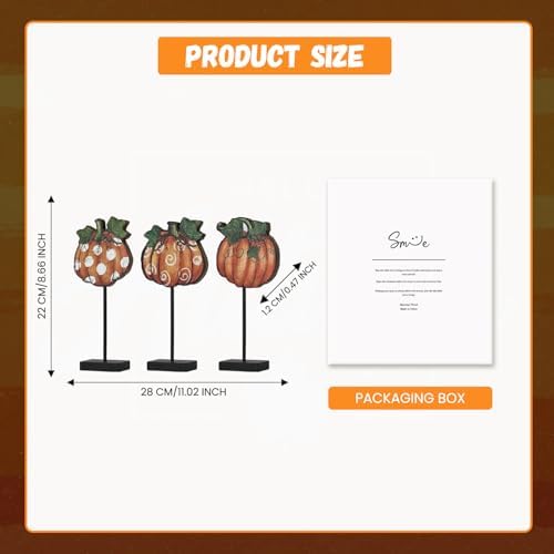 Smile Fall Wooden Tabletop Decor Set 3-Piece Patterned Pumpkin Table Topper Signs for Autumn Harvest Home Decor