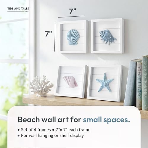 Tide and Tales 3D Coastal Wall Art, Beach Wall Decor, Framed Set of 4