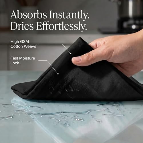 Urban Villa Kitchen Towels Cotton Dish Towels 20”x30” (Set of 6) Black
