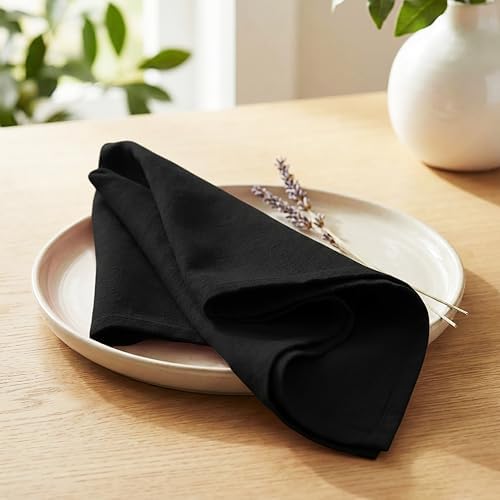 PurpleEssences Cloth Dinner Napkins 18x18 in Set of 12 - Black
