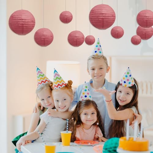 20Pcs Burgundy Paper Lanterns for Parties, 4” 6” 8” 10” 12” Chinese Asian Hanging Round Paper Lanterns for Birthday Wedding Halloween Christmas Home Decor Party Decor