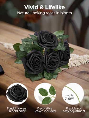 InnoGear Fake Roses 50 Pcs Black Flowers Artificial Faux Foam Floral