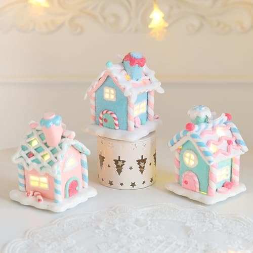 3 Pcs Pastel Gingerbread House Ornaments for Christmas Tree Decorations