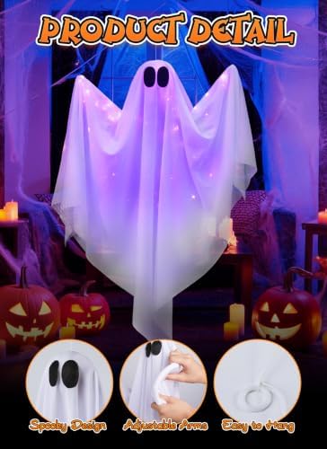 Brightown Halloween Hanging Light up Ghost Decoration, Purple
