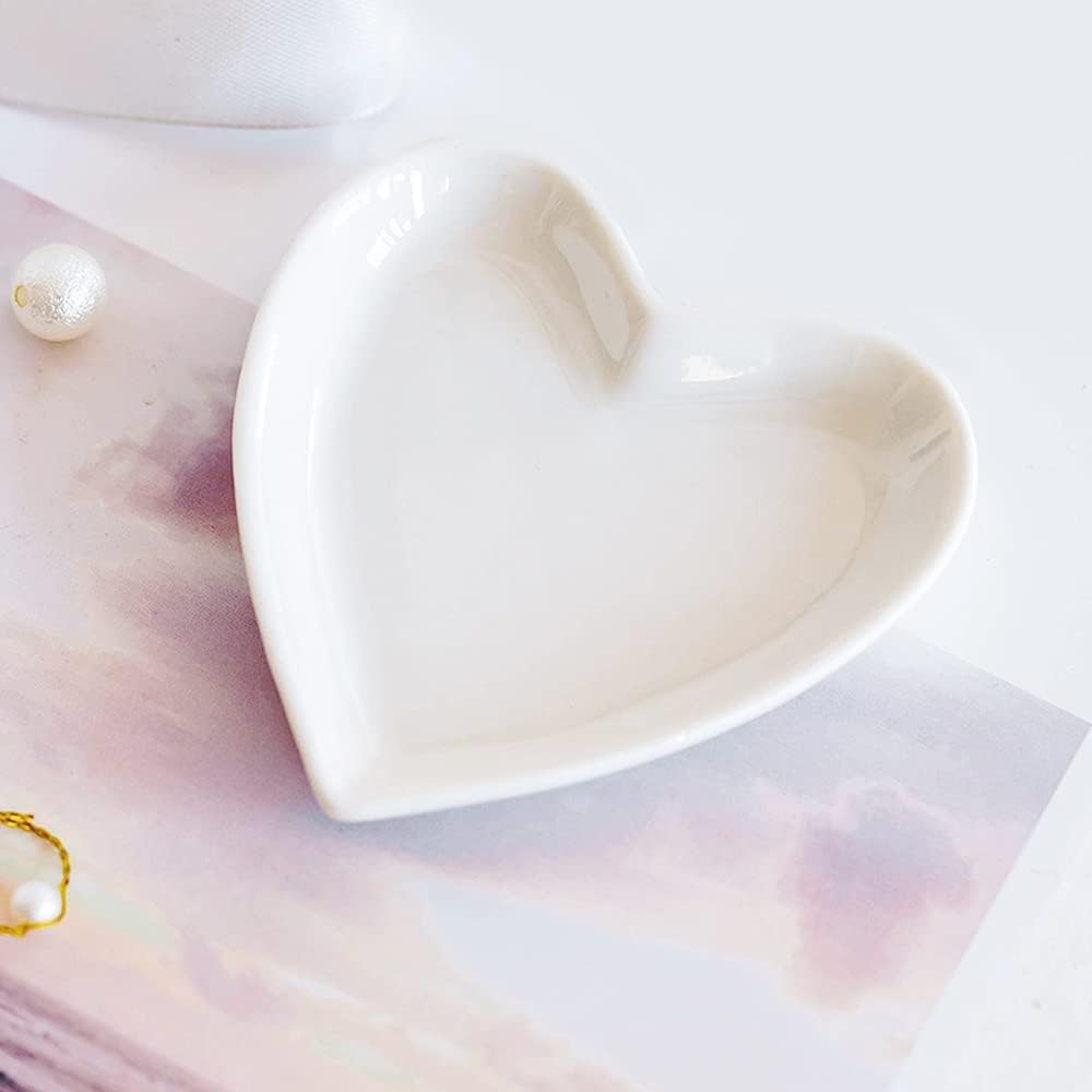 Ceramic Heart Shape Jewelry Trays Jewelry Dishes Ring Holders Storage / White / Set of 6