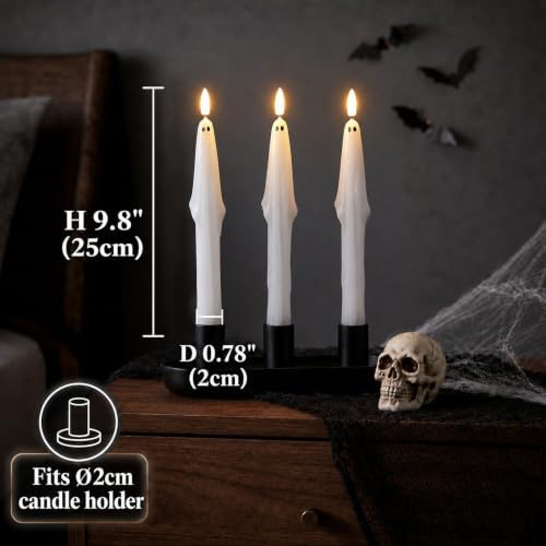 Fanna Real Wax Ghost Flameless Taper Candles with Remote for Halloween