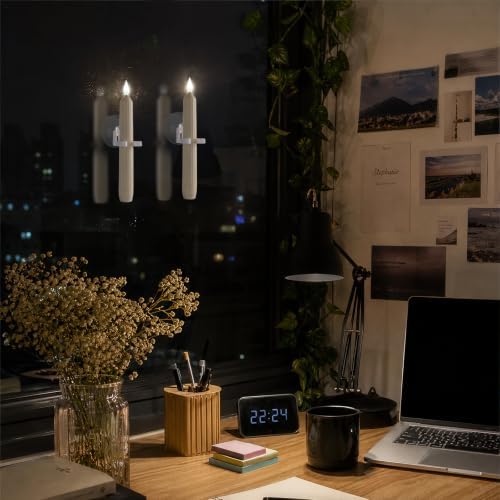 Homemory 12 Pcs Window Candles with Sensor Dusk to Dawn, White Wight Candlesticks with Suction Cups, Roman Column Christmas Window Candle Battery Operated, Flameless Led Taper Candles for Windows