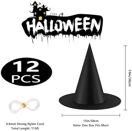 12PCS Halloween Witch Hats Witch Costume Accessory, Black Witch Hat for Halloween Party Decoration
