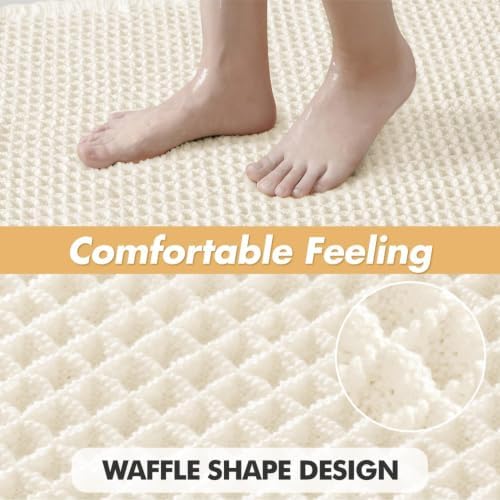MIULEE Set of 2 Waffle Bathroom Rugs Boho Bath Mat Cream White 20x32 Inch