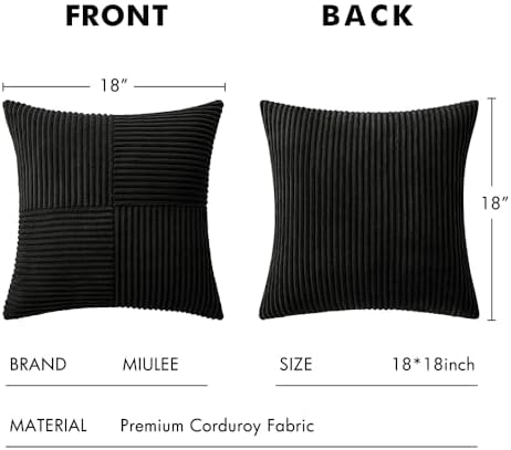 MIULEE Black Decorative Throw Pillow Covers 18x18 Inch for Couch Bed Sofa Pack of 4 Boho Farmhouse Throw Pillows Soft Cross Corduroy Patchwork Textured Cushion Cases