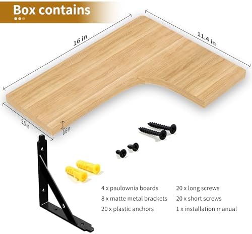 ROMGUAR CRAFT Corner Floating Shelves Wall Mounted Set of 4, Natural