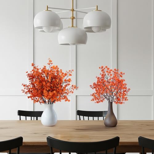 8Pcs Artificial Fall Flowers Real Touch Babys Breath Fake Orange Flowers