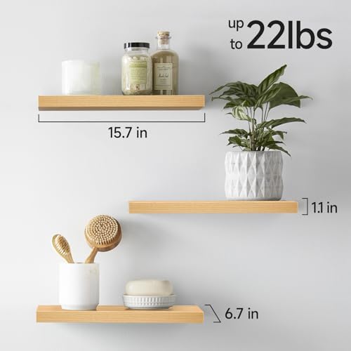 BAYKA Floating Shelves for Wall, Wall Mounted Rustic Wood Shelves for Bathroom, Bedroom, Living Room, Kitchen,Small