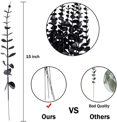 FEQO 36 Pcs Black Artificial Eucalyptus Stems 15" Faux Eucalyptus Branches