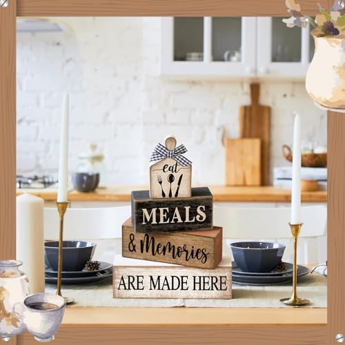 Moucuny 4 Pcs Farmhouse Kitchen Decor Wooden Plate Farmhouse Table Decor