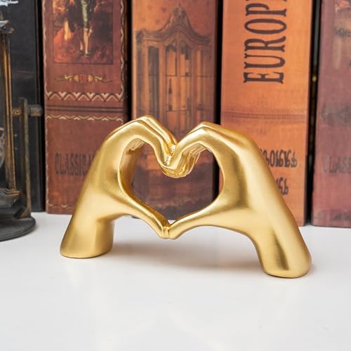 Small Heart Hands Sculpture Decor for Living Room Bedroom Bookshelf Coffe Table and Office Display, Love Finger Statue