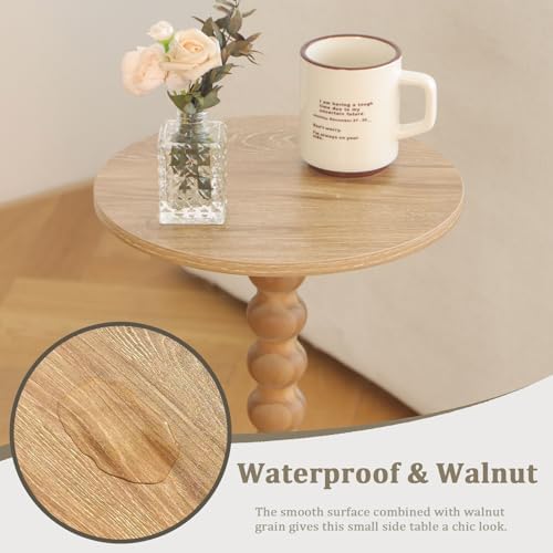 Fultyle Small Side Table, Drink Table for Small Spaces, Modern Martini Table with Solid Wood Leg, Round End Tables