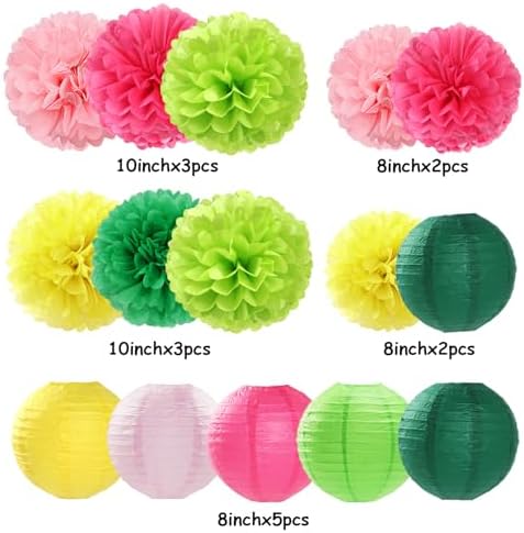 Hawaiian-Summer Pool Party-Decorations Paper-Flowers Lanterns - 15pcs Luau Tropical Beach Tissue Pom Poms Streamers,Birthday Bachelorette Wedding Baby Shower Graduation Hanging Supplies Decor Hugfond