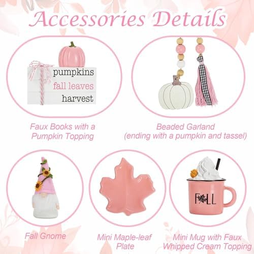 Fall Decorations for Home, 8Pcs Farmhouse Pink Fall Tiered Tray Decor Set