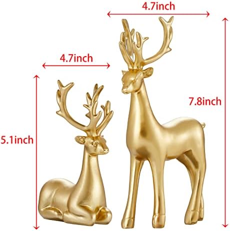 Christmas Decorative Gift 2PCS Deer Sculpture 3D Geometric Deer Ornaments Used to Set Off The Festive Atmosphere Fireplace Dining Table Living Room Decoration (Gold Smooth)